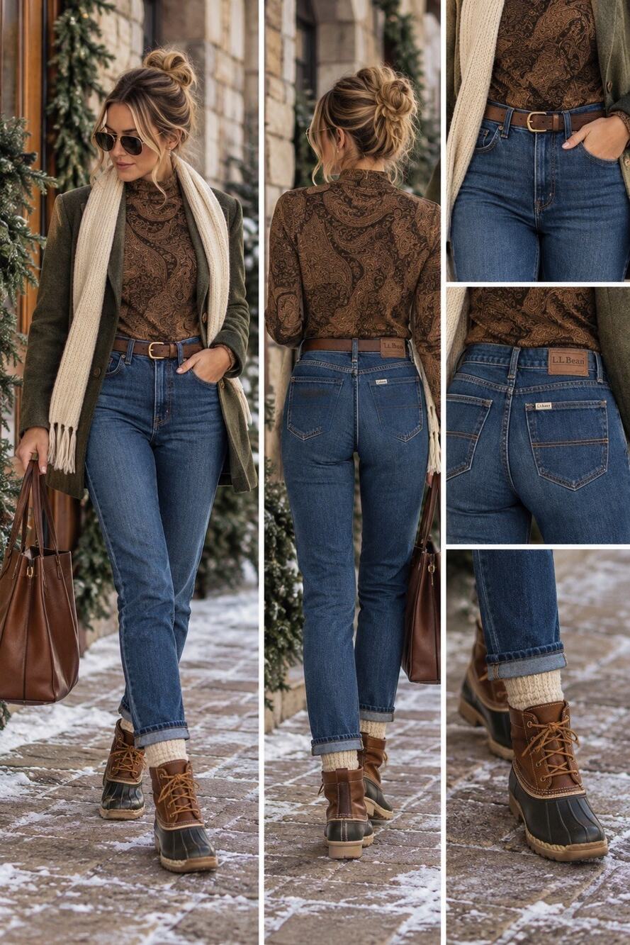 L.L.Bean women Blue Denim Plaid Lined Straight Jeans Regular Fit Sz 12 vintage